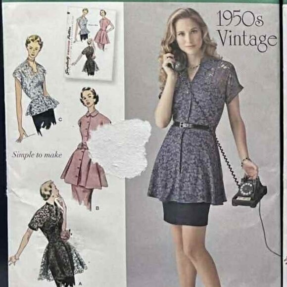 Simplicity 1950's Vintage 1460 “Tunic & Peplum Blouse”(6-14)Sewing Pattern Uncut - Picture 1 of 5